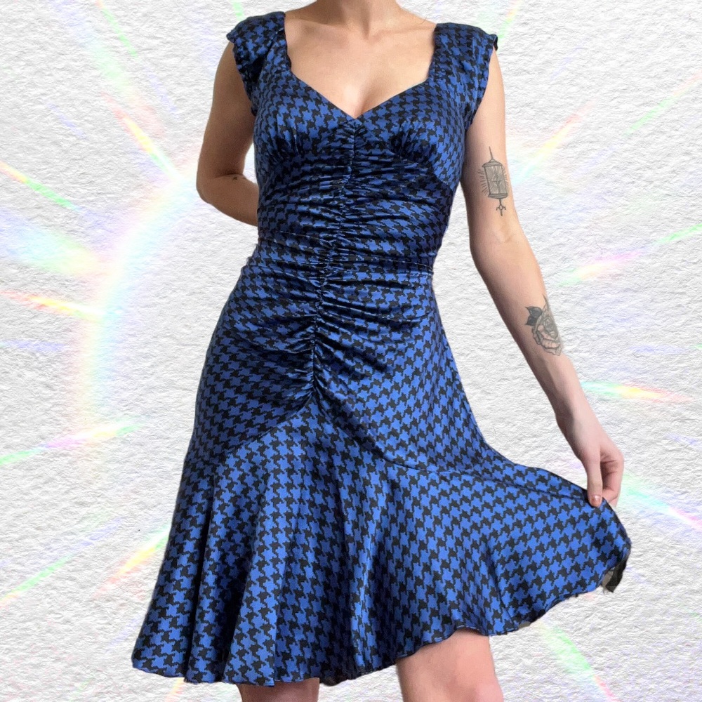 Vintage Black and Blue Betsey Johnson Black Label Herringbone Dress